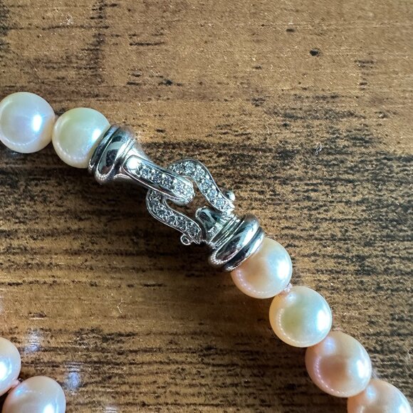 David Yurman Bijoux Pastel Pink & White Pearl Necklace w/ Diamonds - 9mm - 16" - Picture 6 of 14